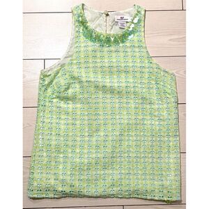 Vineyard Vines green eyelet sequin neckline tank‎ top 100% Cotton Size 4